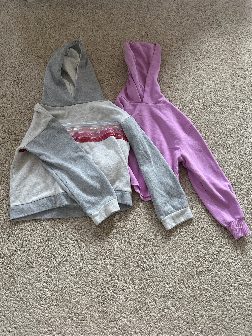 Girls' Gray Hoodie with Pink Stripe & Lavender Cropped Hoodie Bundle-Size 10-12
